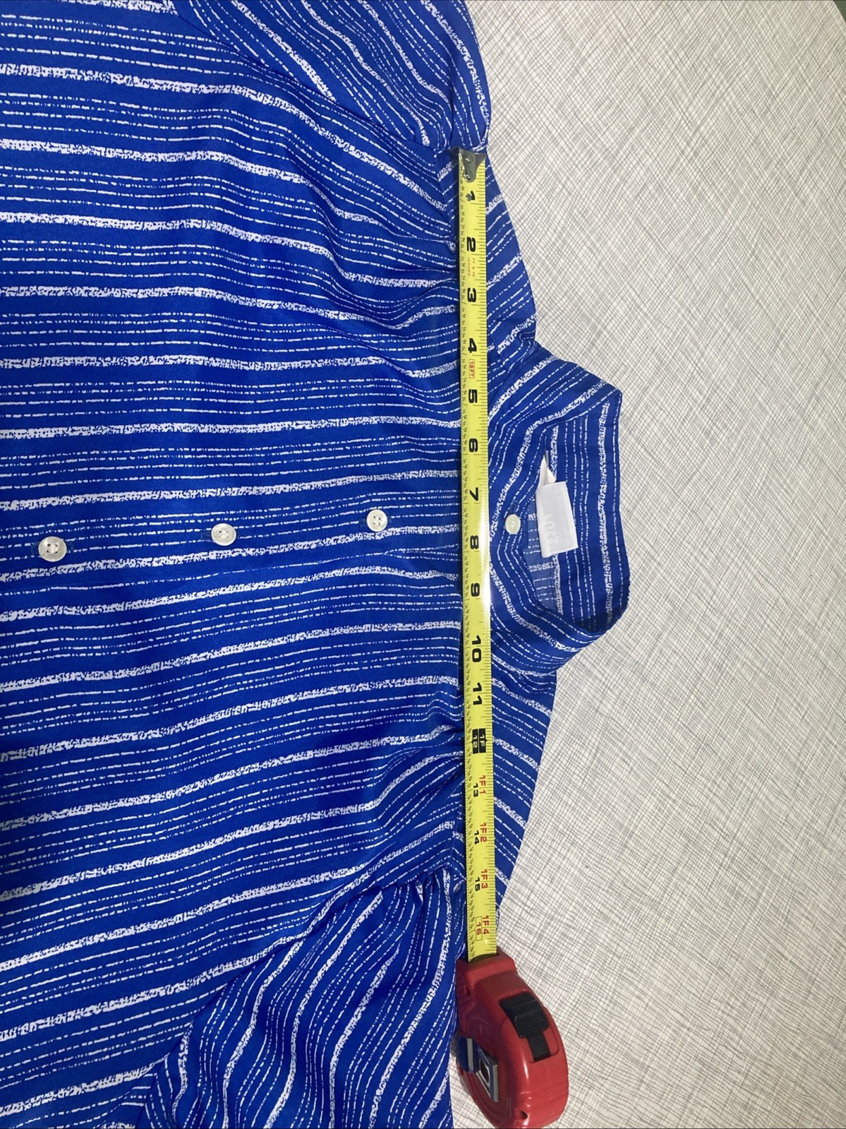 Vtg 70s rrrrruss Russ Togs Sz 14 Blue White Striped Puff Sleeve Blouse ILGWU EUC