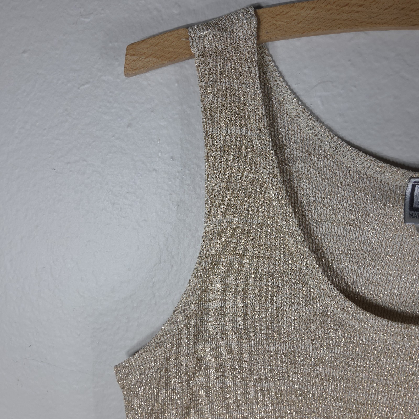 Vintage Matter Of Degrees Gold Metallic Knit Tank Top Size L Scoop Neck 90’s