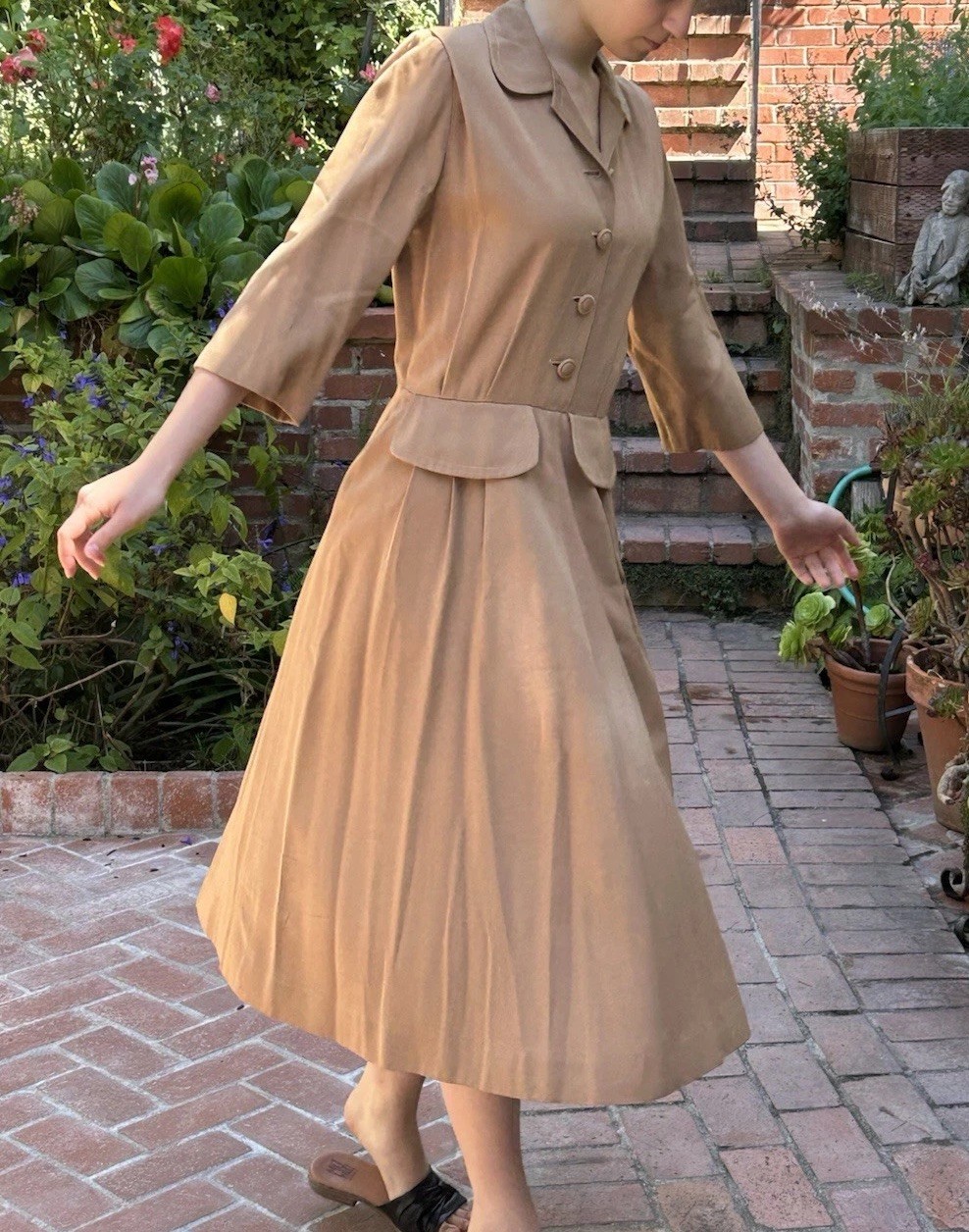 Vintage 40s 20th Century Sportswear Rayon Gabardine M Dress Brown