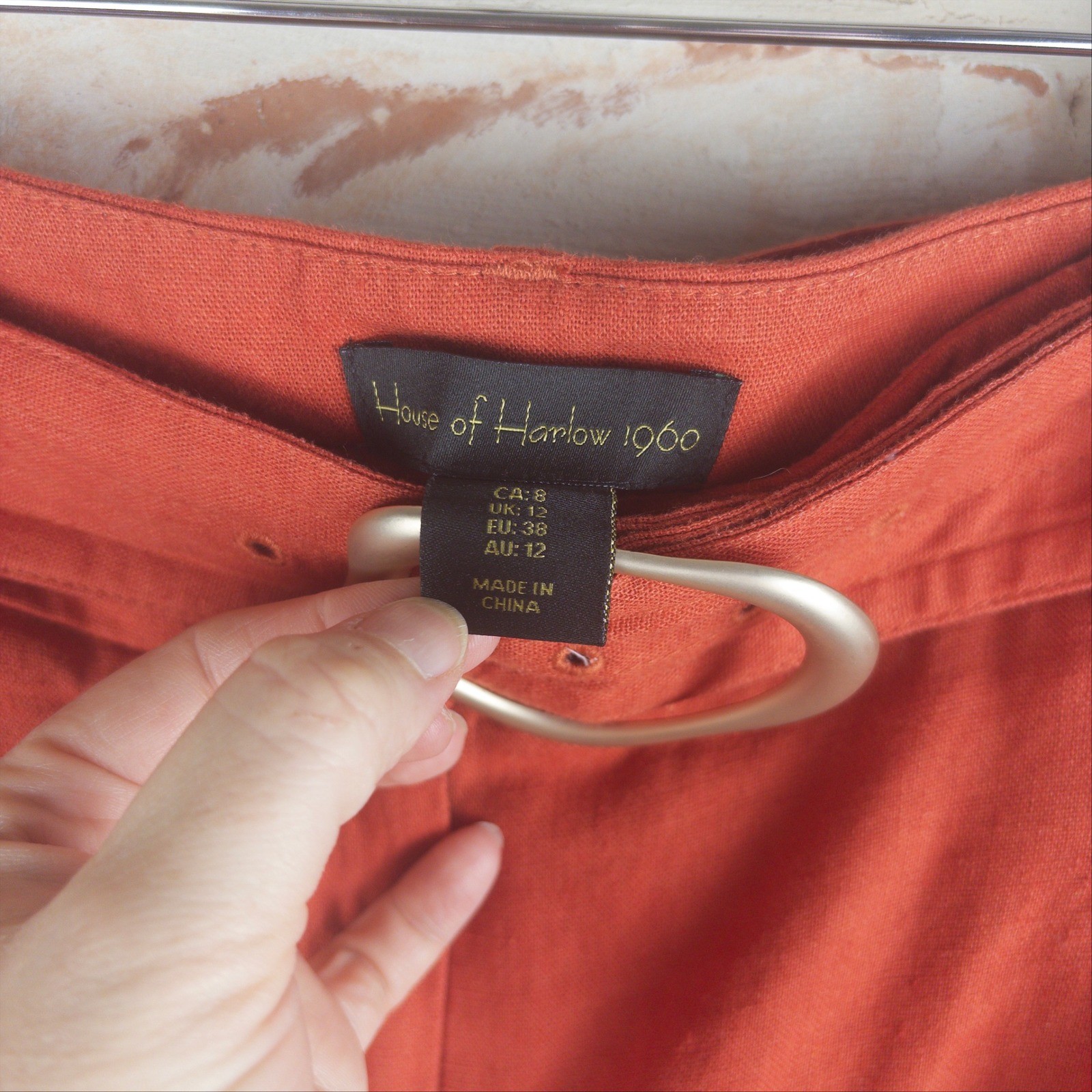 House of Harlow 1960 Rust Linen Blend Belted Wide Leg Pants Size 8 Boho Chic Y2K