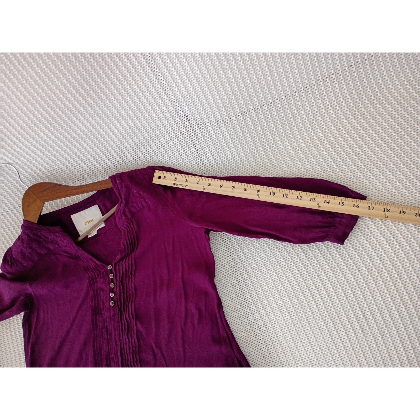 Maeve Anthropologie Coquette Pintuck Mini Dress Magenta Purple V-Neck XS Chic