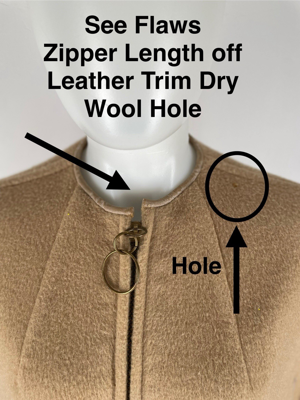 VTG 60s Cape Wool Leather Trim Ring Zipper ILGWU (SEE FLAWS