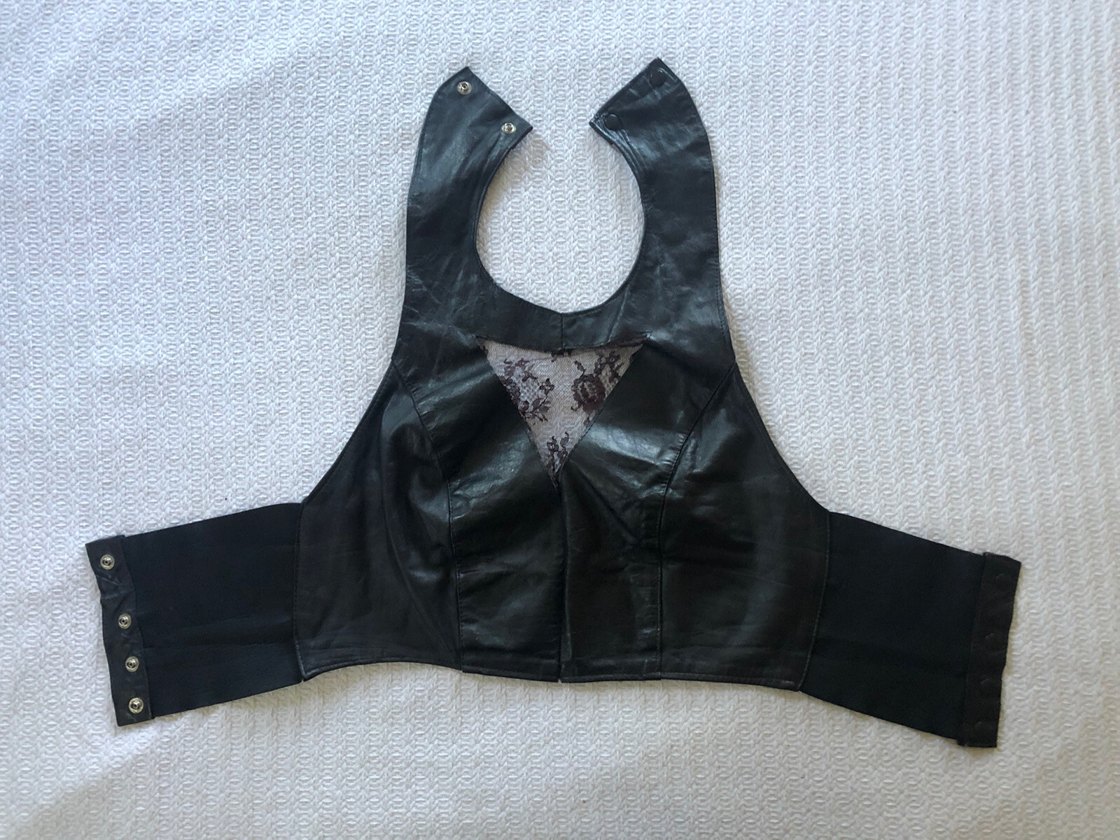 Vintage 1980s Leather Lace Cut Out Top Goth Death Rocker Biker Boho Batcave Club