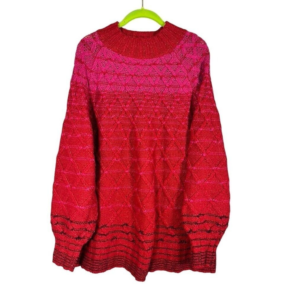 Retro Colorful Knit Sweater 18 Red Festive Holiday Fisherman Chic Classic Preppy