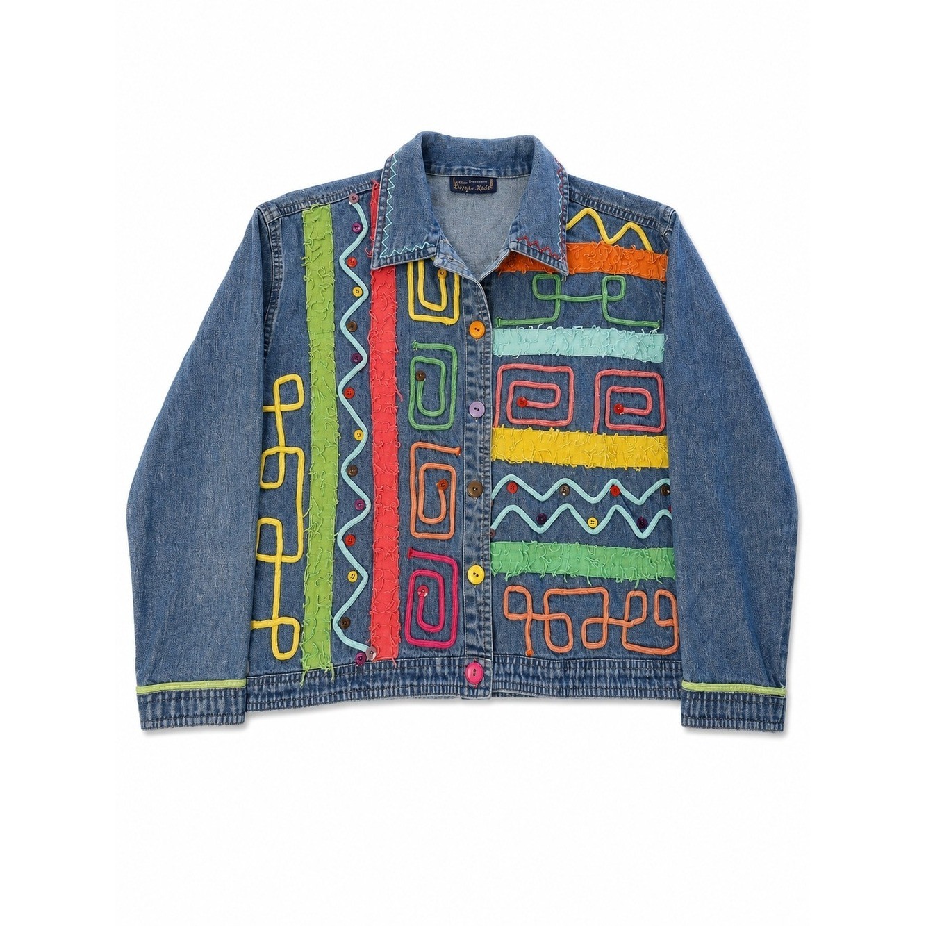 Vintage New Directions Light Blue Denim Shirt with Fun Embroidered Pattern