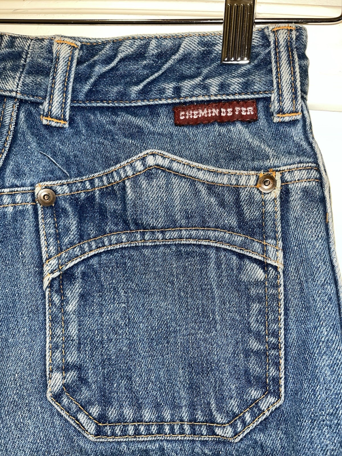 Vintage 1970s Chemin De Fer Medium Blue Slim Flare Jeans-24” Waist x 32” Inseam