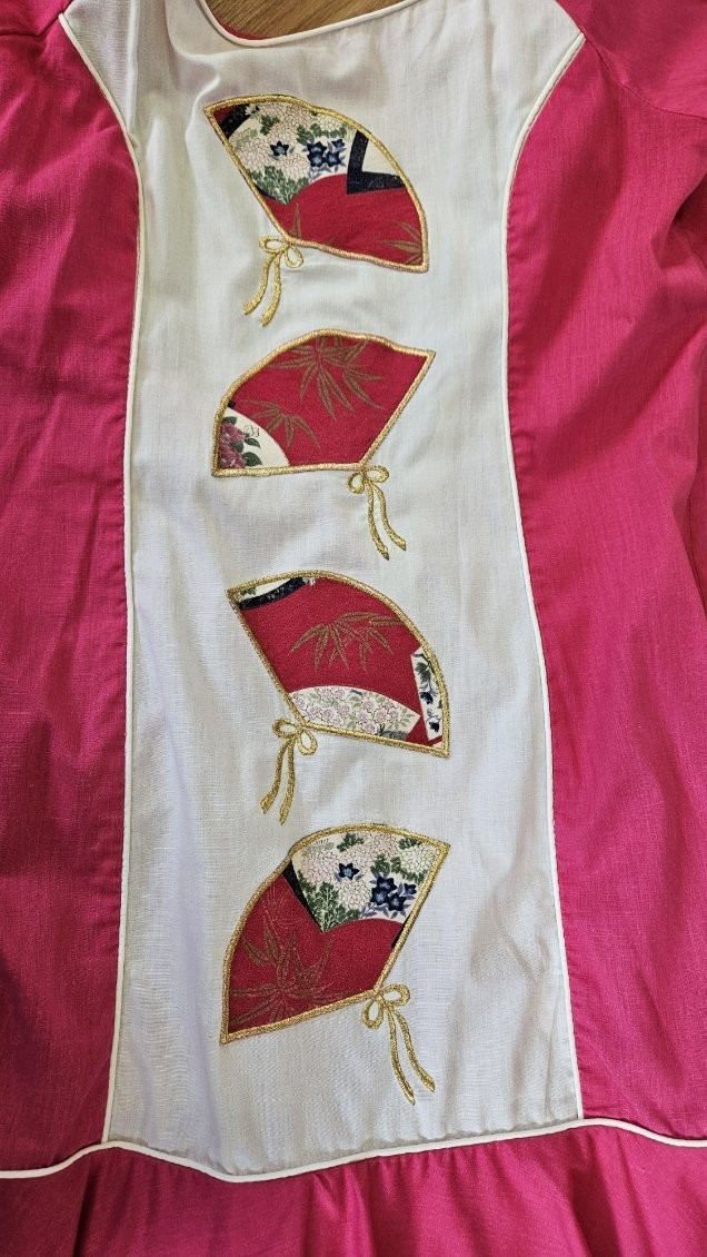 VTG 80s SIDAN HAWAII Tiered Midi MuuMuu Dress Med Beach Resort asian embroidered