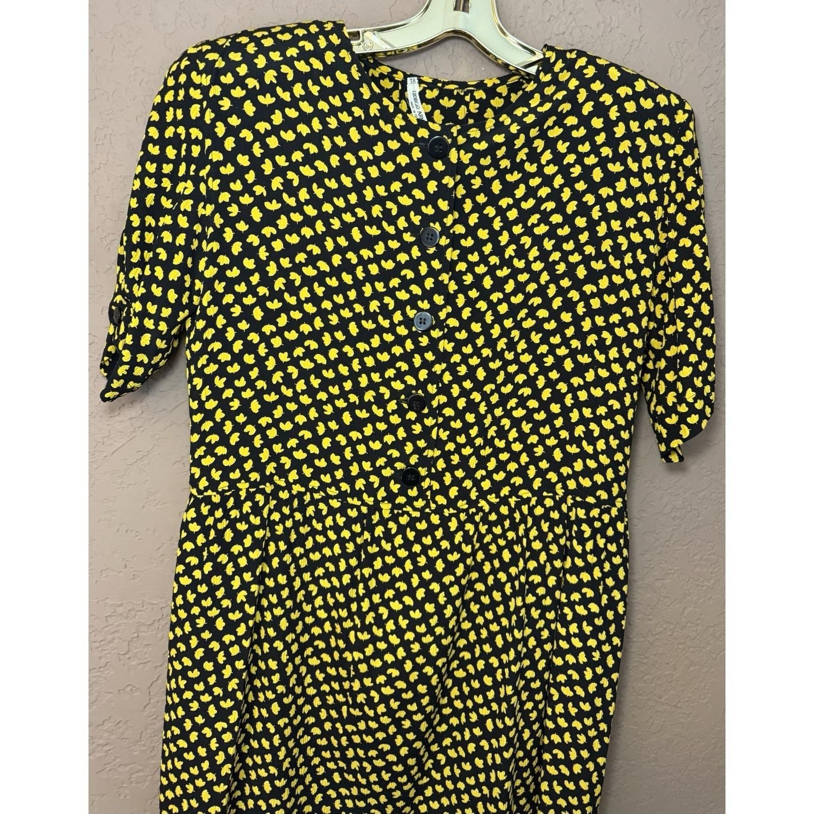 Georgio Armani Silk Blend VTG Black Gold Midi Dress Button Accents Italian Sz 38