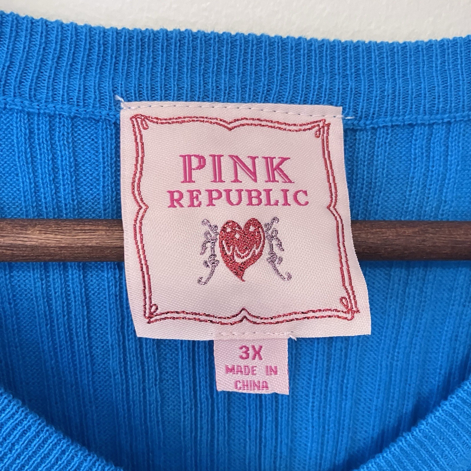 VTG Y2K Women’s Ribbed Teal Blue Sz.3x Cotton V-neck Tee Long Slim 90s Preppy