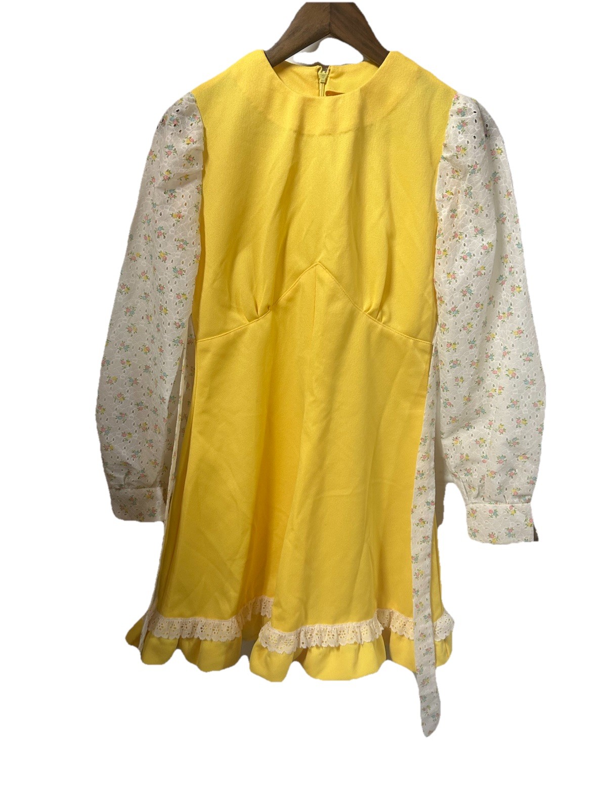 True Vintage 70s Cottage Core Prairie Dress With Floral Lace Sleeves 17” Ptp