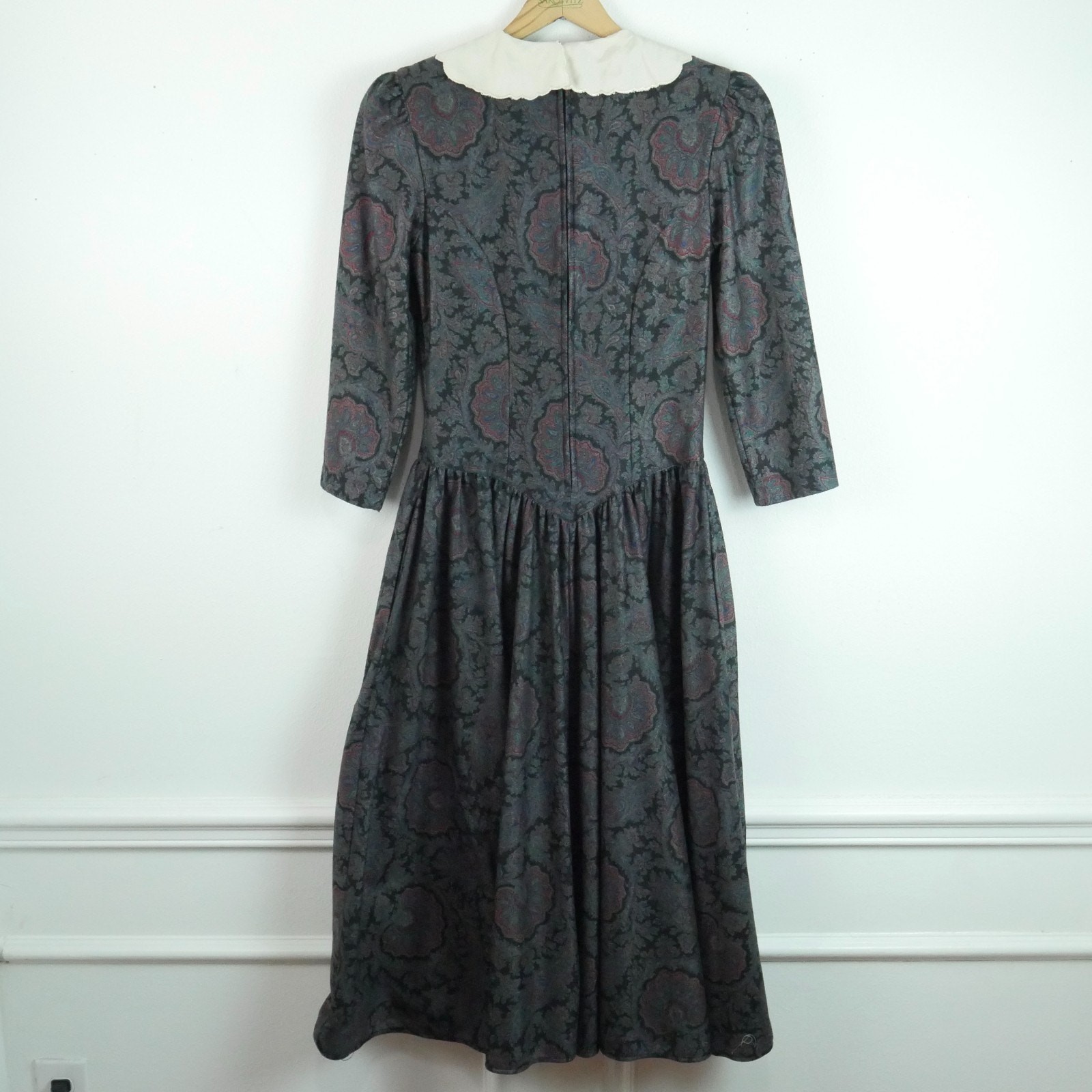 Vintage Small Flannel Prairie Dress Cottagecore Paisley Modest Victorian 80s