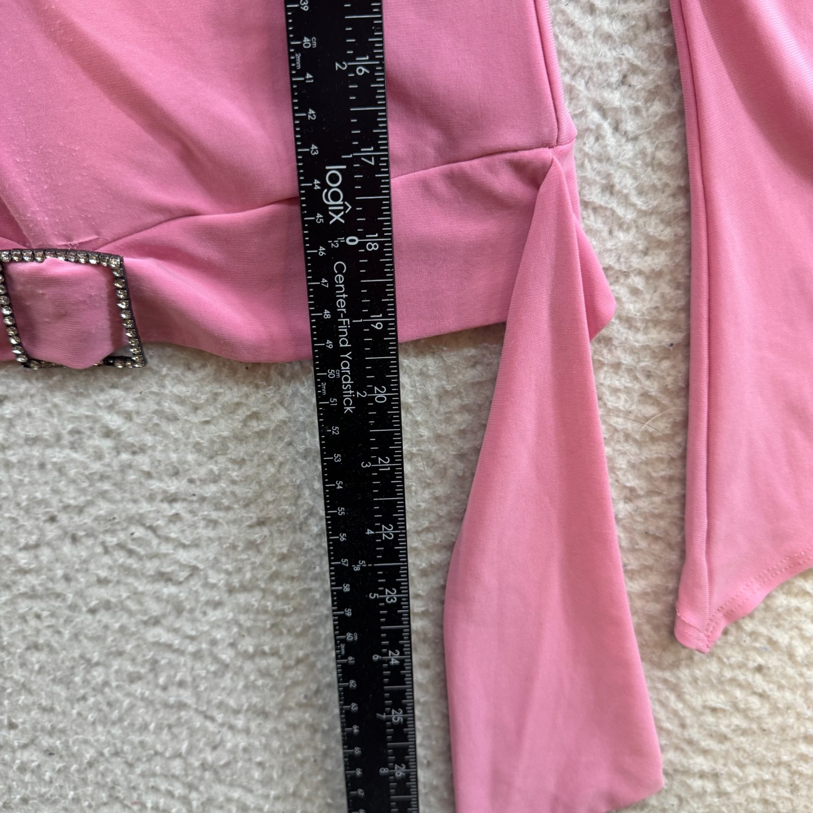 90s Y2K Vintage Pink Top Small Medium Flared Sleeve Slinky Stretch Rave Fairy