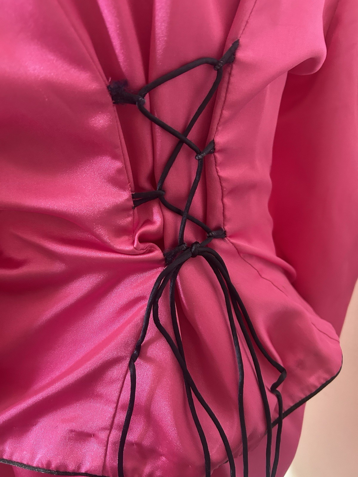 VTG 80s Skirt Suit Fuchsia Pink Corset Back Victorian Peplum Snap Skirt L 34