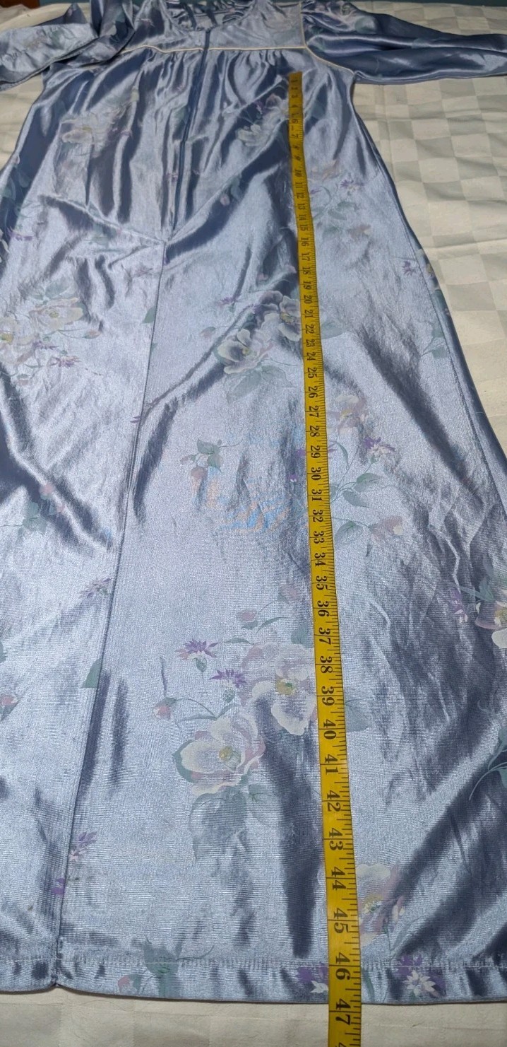 JC PENNEY Purple SATIN Floral Half Zip Nightgown FULL LENGTH Robe Women’s Small