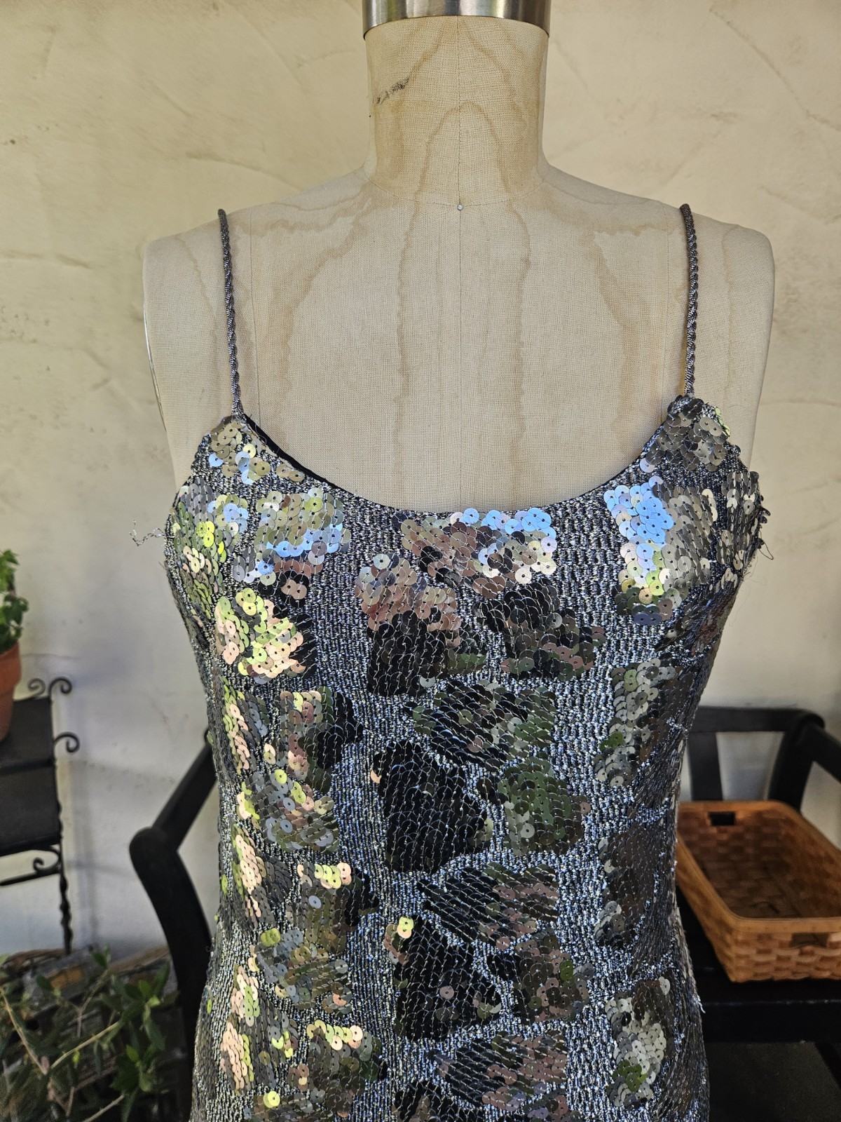 Vintage 90s Silver Metallic Sequin Cocktail Party Dress Size 10 Medium Tank…