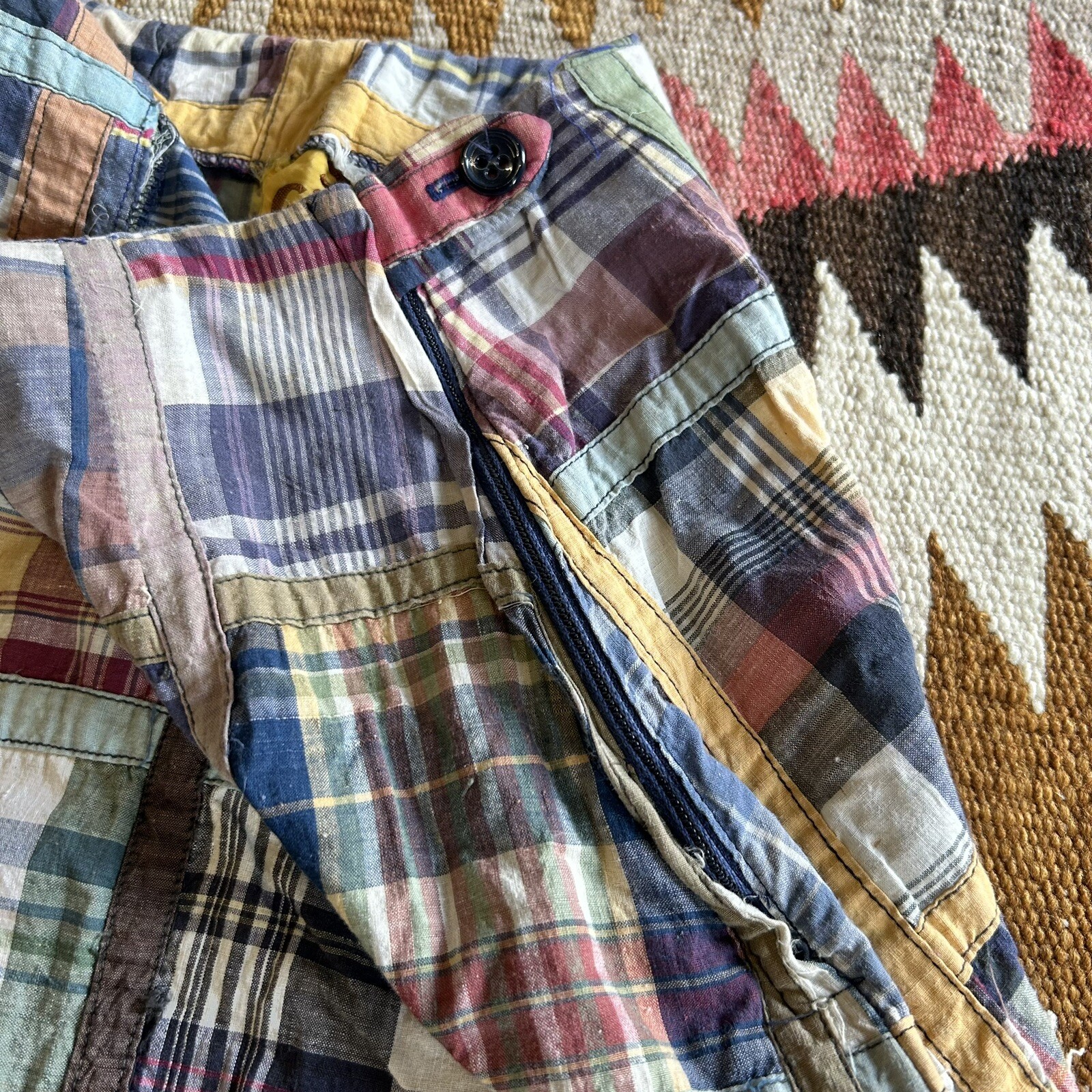 Vintage 1960s Madras Cloth Plaid Side Zip Skirt Sz 24 Waist