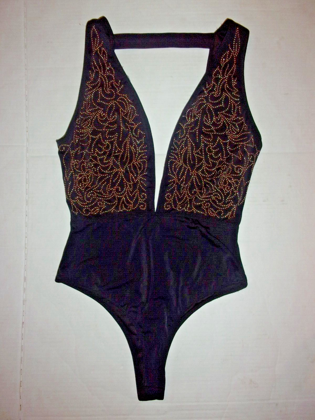 Vintage Luxxel bodysuit black ~ gold studding small