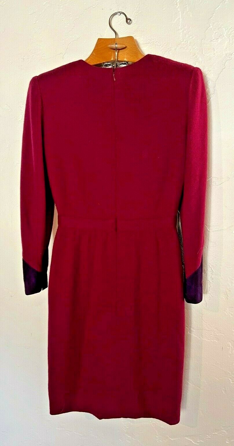 Vintage Couture Stanley Platos Martin Ross Wool/Cashmere 1980s Dress Red/Purple