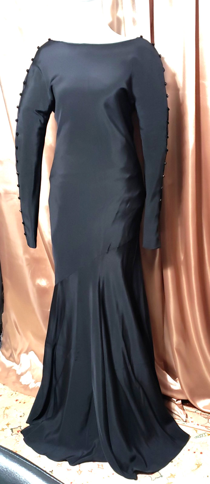 Vintage 100% Silk Black Gown Long Sleeves Size 8 Made In U.S.A.