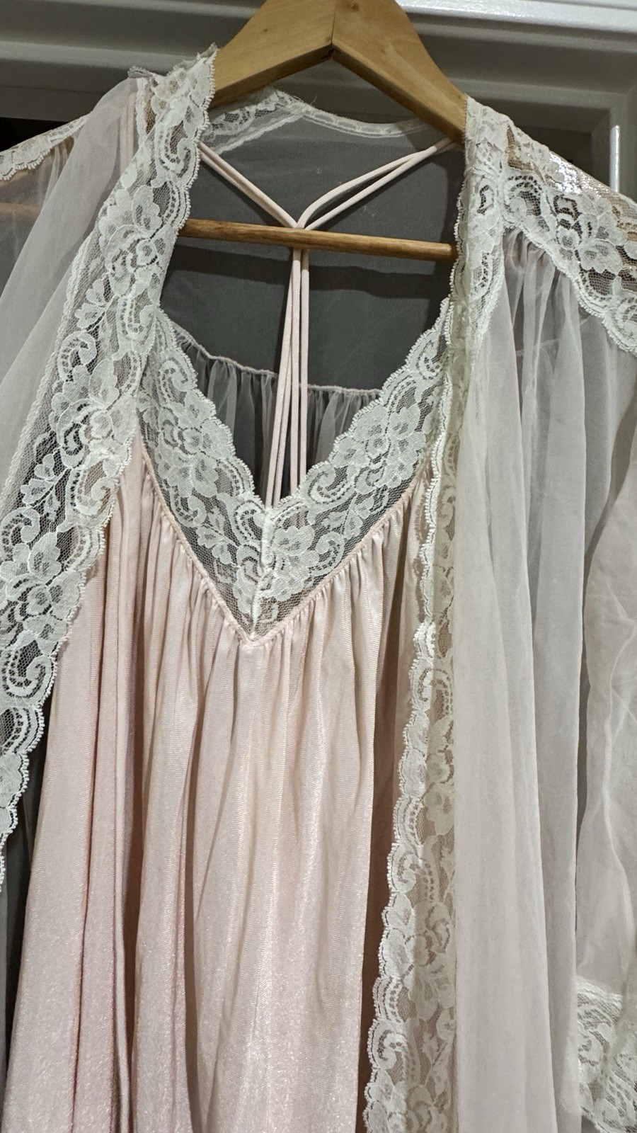 2PC Vintage L-XL 80s peignoir sheer Chiffon 100% Nylon Nightgown & Sheer Robe
