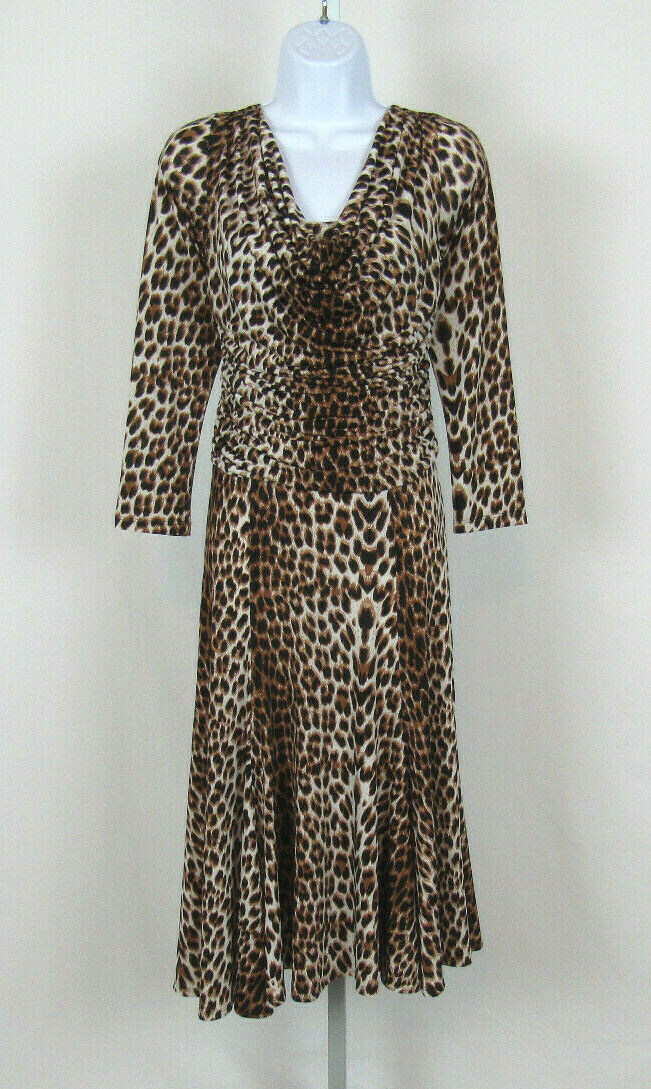 VTG 1980s 90s SHARON MAX LEOPARD PRINT POLY LYCRA STRETCH DRESS DRAPING