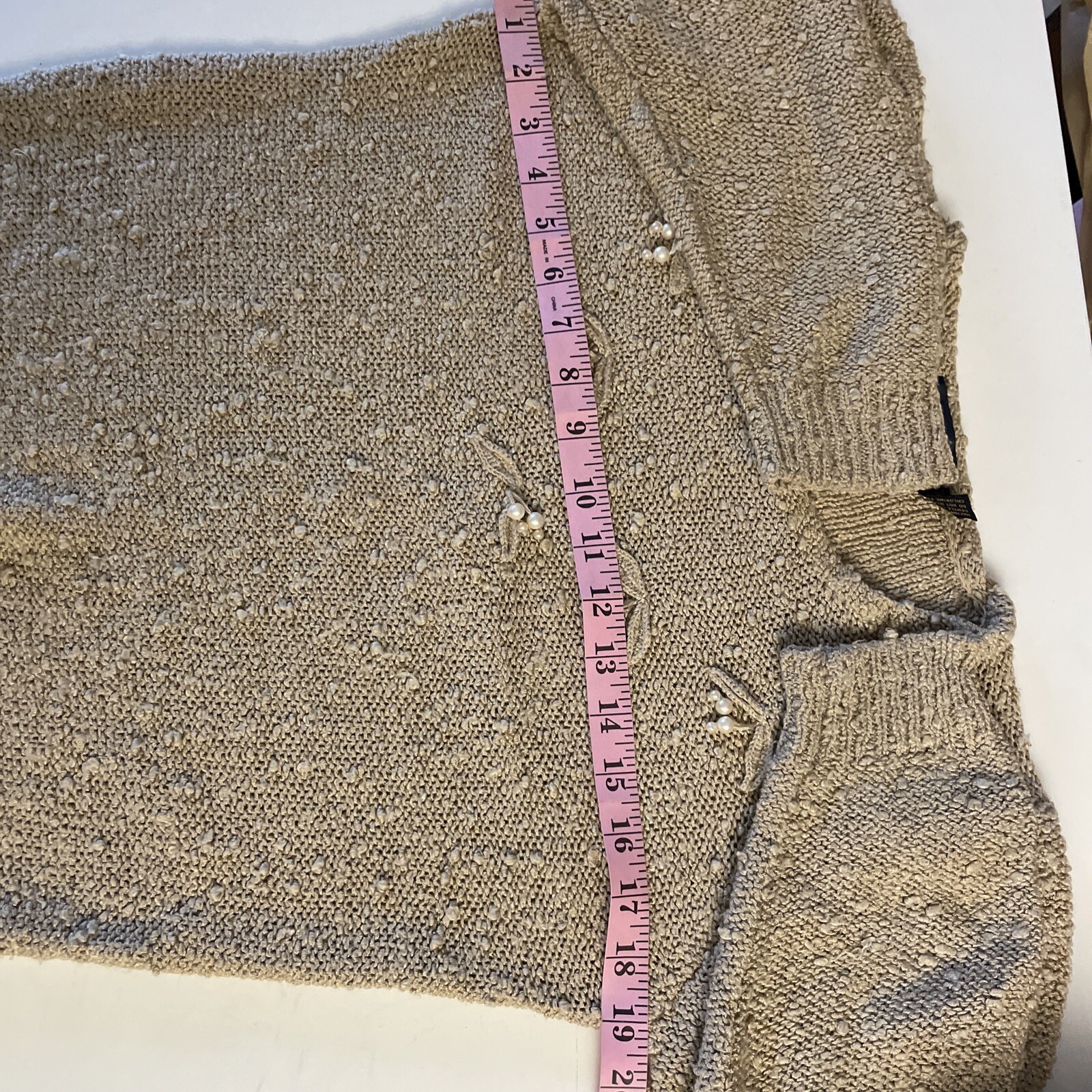 Le Roy Knitwear Vtg 60s With Faux Pearl Sweater Blouse Brown Sz S/M