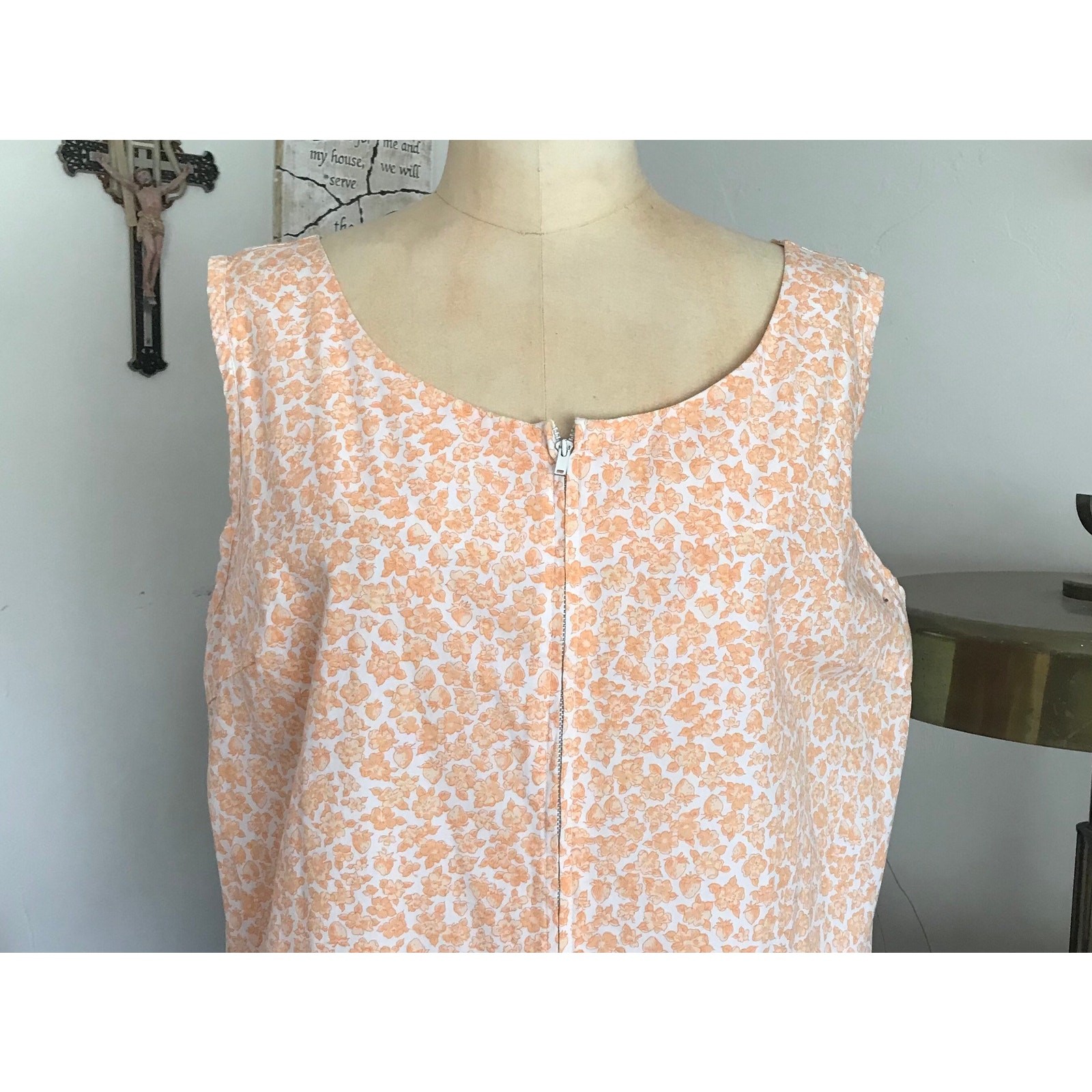 1970s Skimma Tangerine Creamsicle Floral House Dress Orange Metal Zipper