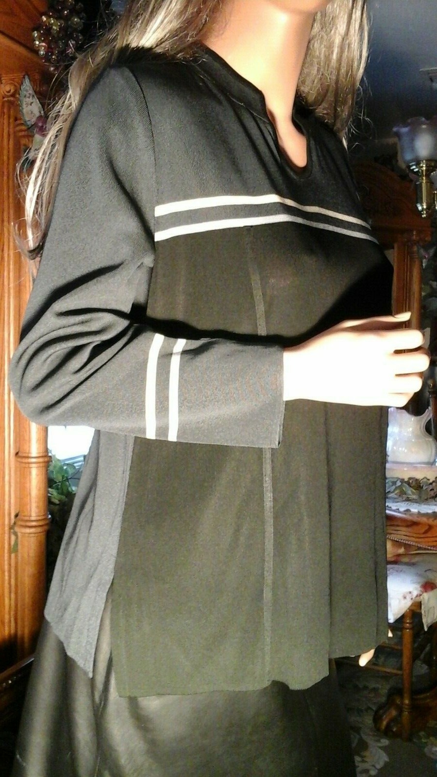 VTG Exclusively Misook Signature Knit Tunic Sweater Top size M Gray Black