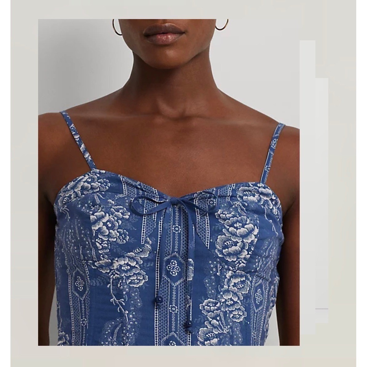 Black Label Ralph Lauren Cami Top 16 Blue Floral Bustier Corset Sweetheart Tie