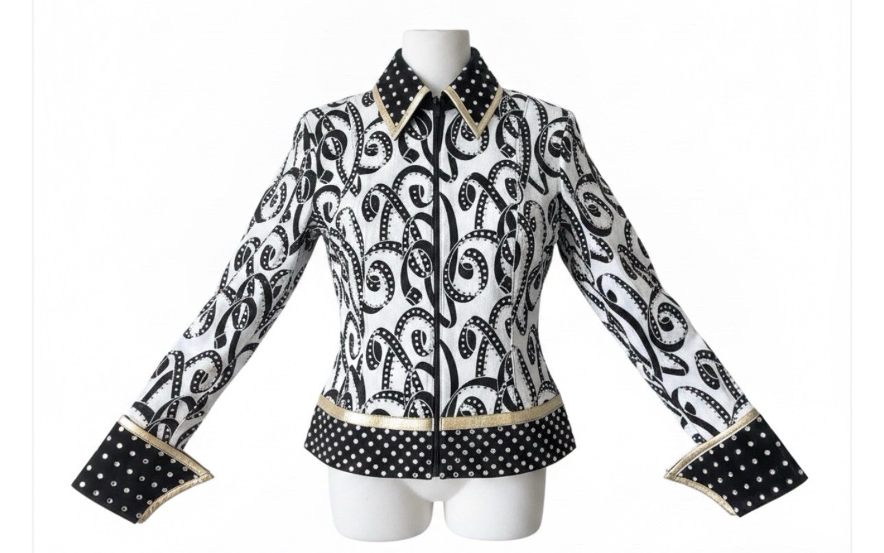 Diane Olsen Western Show Jacket 5/6 Black White Rhinestone Horse Rodeo Queen