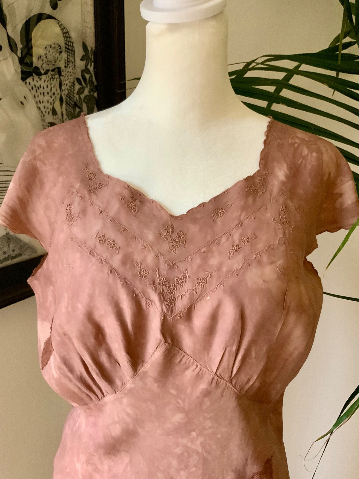 1930s Hand Dyed Silk Dress | Artistically Restored Vintage Lace Appliqué Dress