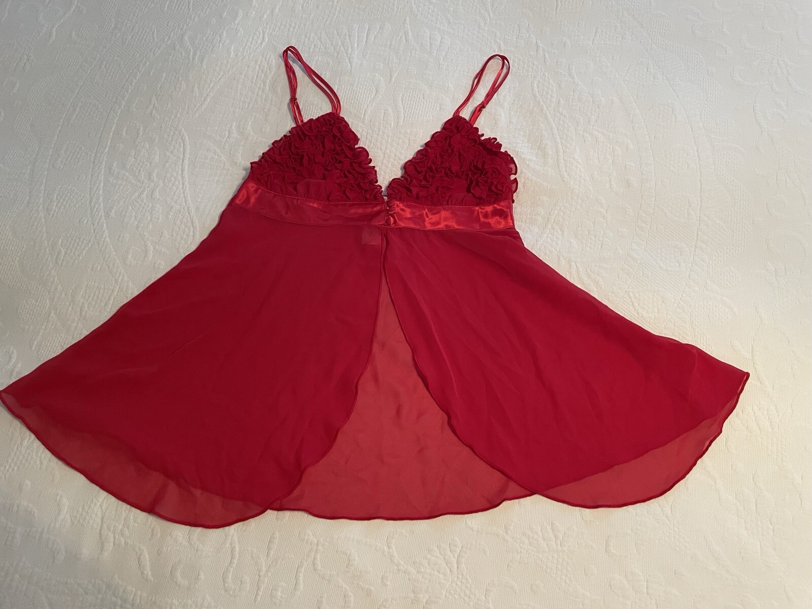 VTG Je Tadore Red Ruffle Bodice Sheer Camisole Top Lingerie Size S