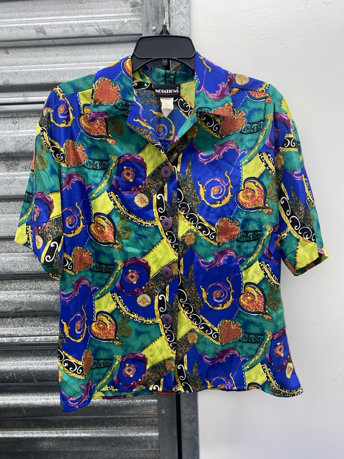 Vintage Late 1980’s Notations Vibrant Abstract Pattern Blouse Button Up Size Med