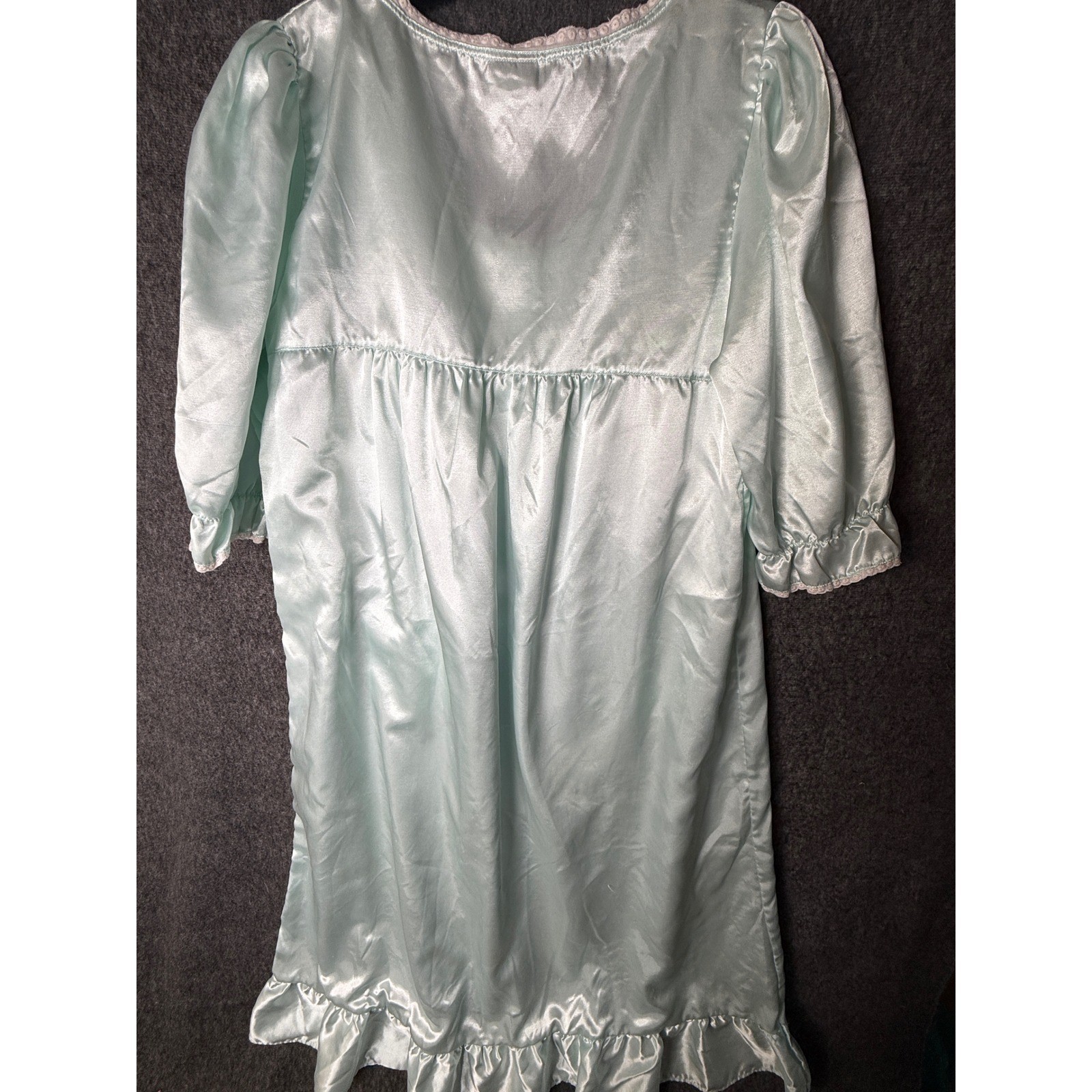 Sedu Vintage Mint Green Satin Eyelet Lace Nightgown Ruffle Hem Womens Medium