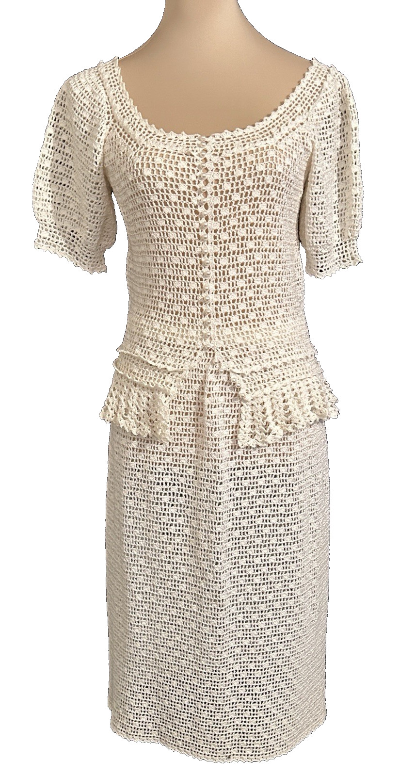 Vintage Cream Handmade Crocheted 2 Piece Top Skirt Dress STUNNING OOAK