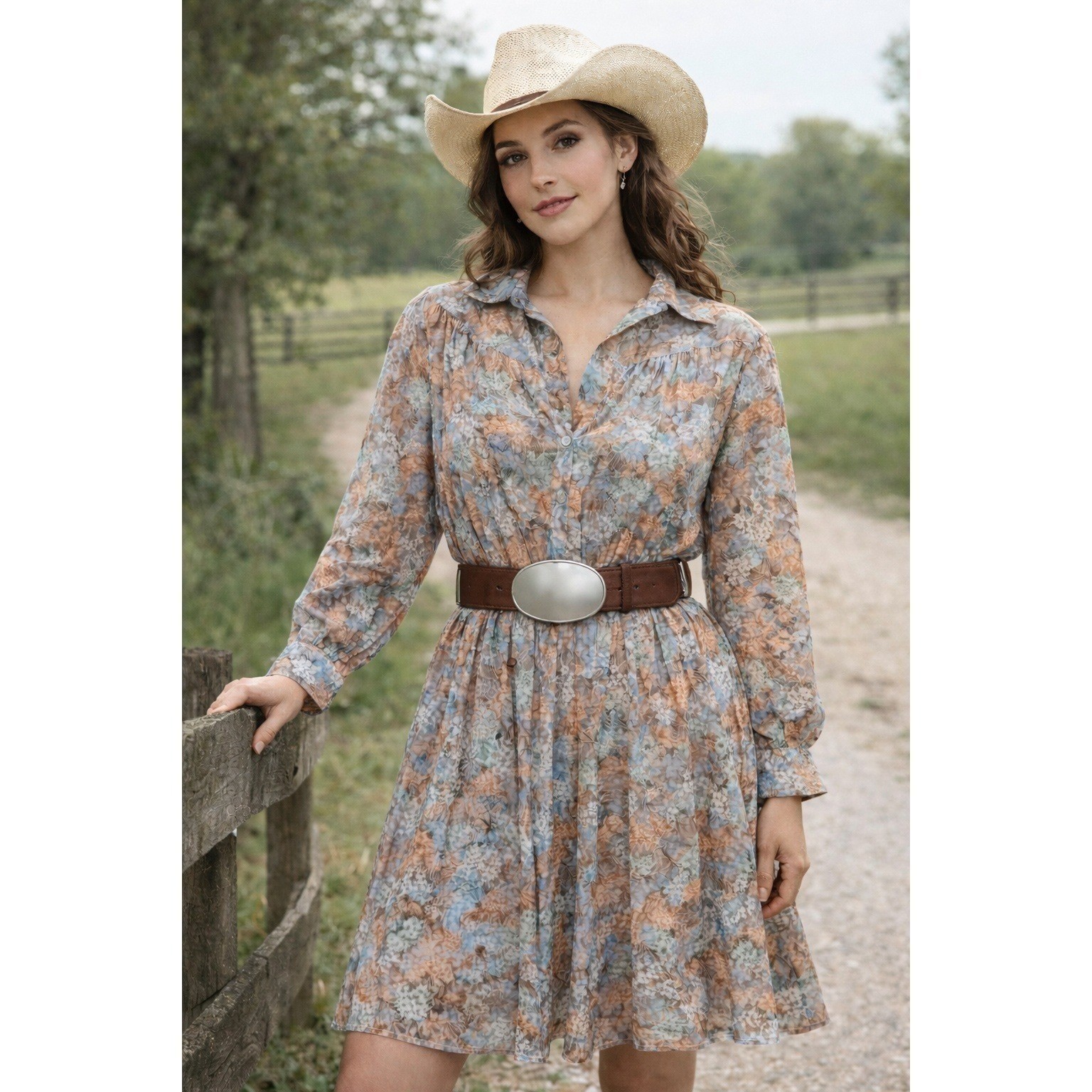 Vintage Country Miss Prairie Western Inspired Summer Floral Midi Dress Size 16