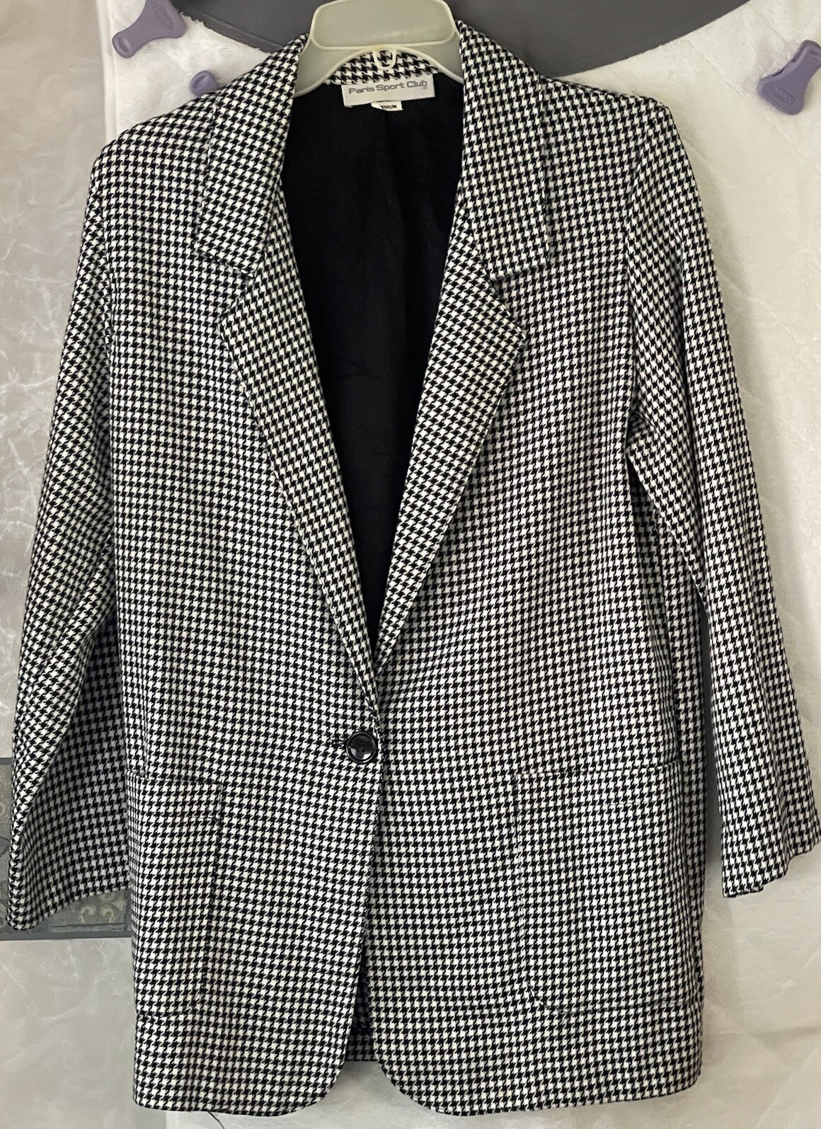Women’s Paris Sport Club Vintage Houndstooth Black & White Blazer Sz Med USA