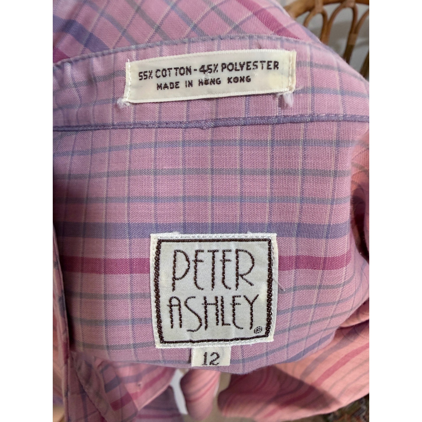 Vintage Peter Ashley Plaid Blouse | Mandarin Collar Academia Teacher Core