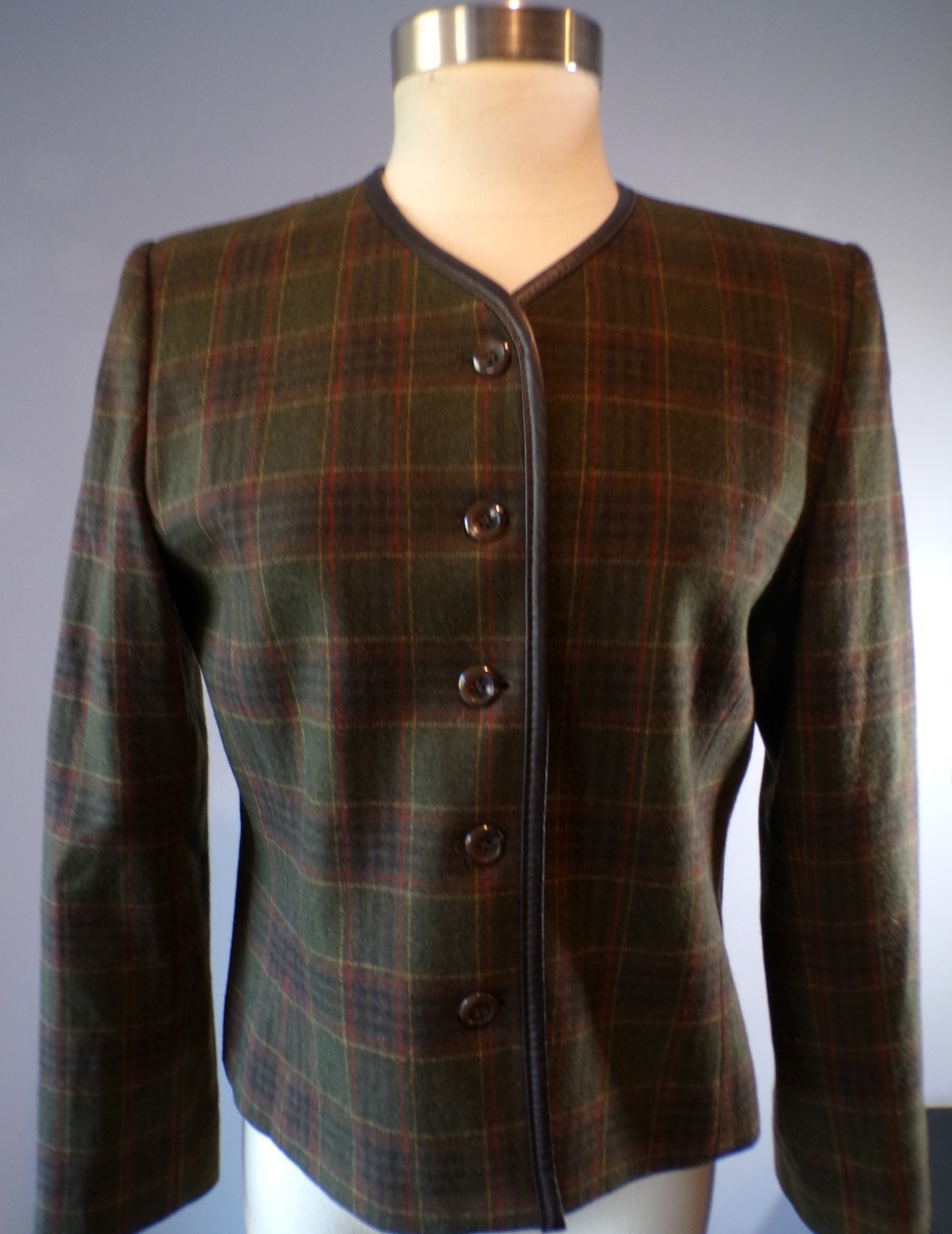 Vtg Pendleton Lined Wool Jacket Size 10 Petite Olive Plaid Tailored Classic