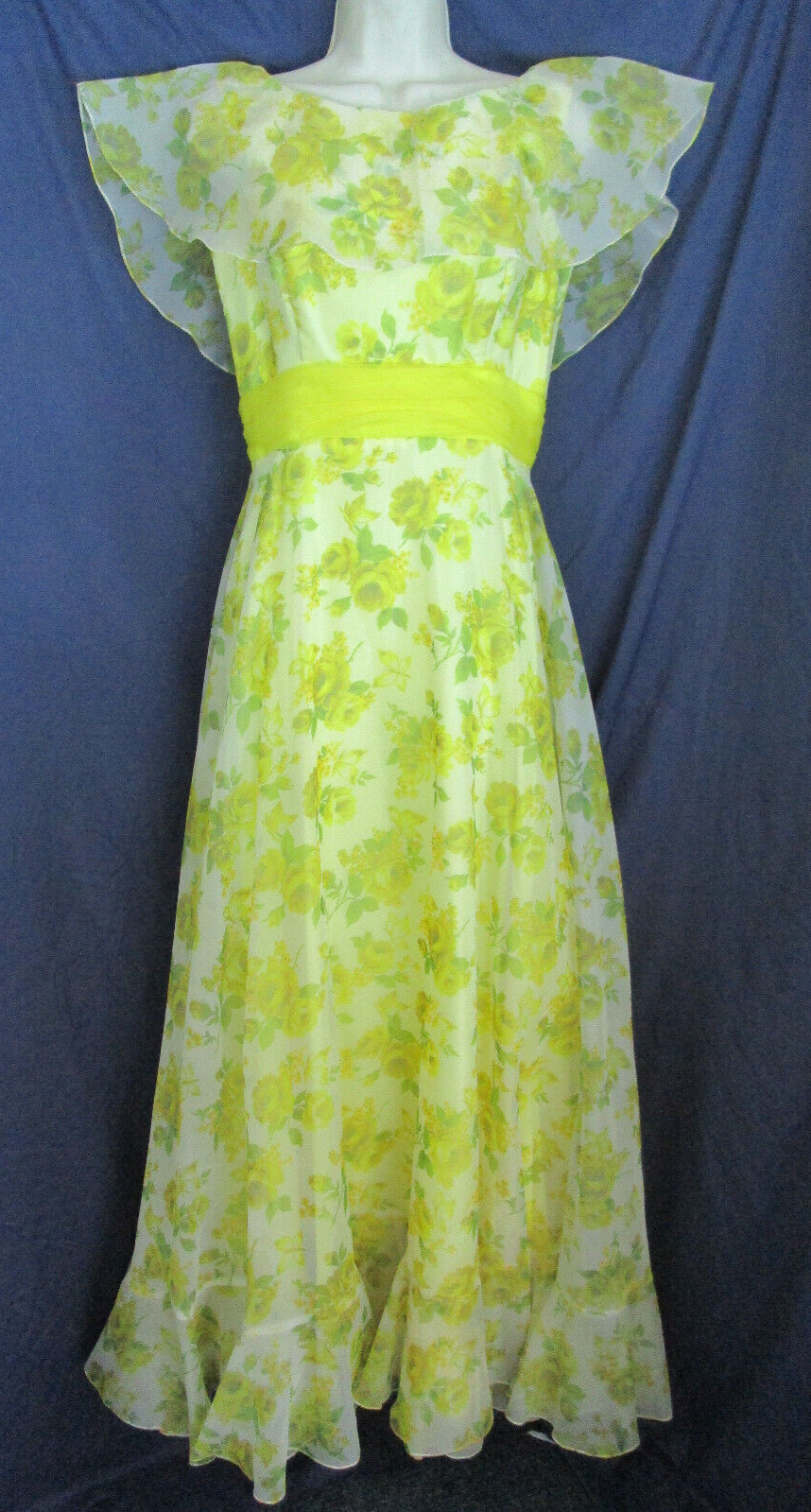 Vtg Yellow Rose Chiffon Southern Belle Cotillion Formal Garden Tea Party Gown 10
