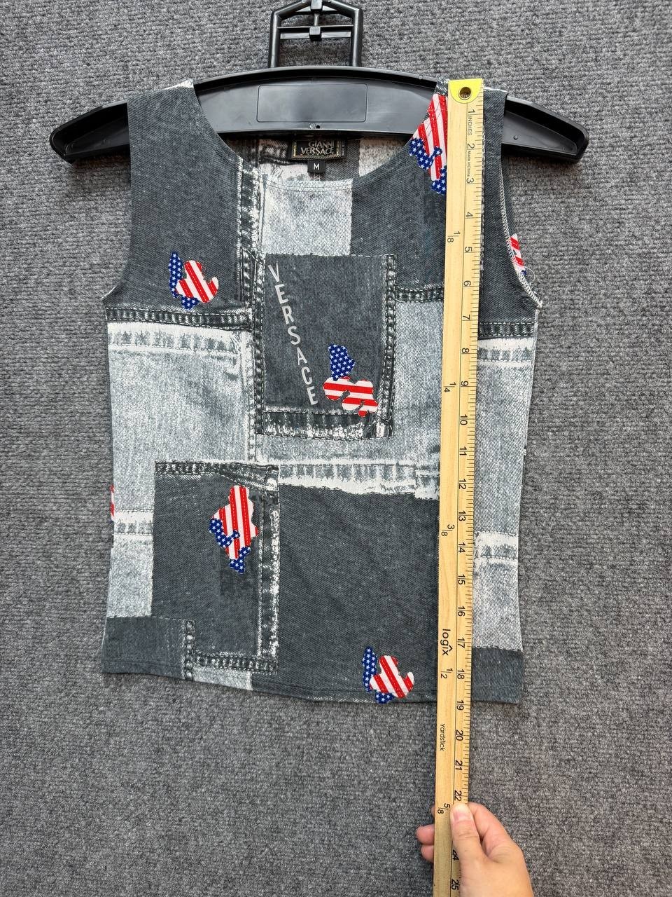 Gianni Versace Women’s Tank Top Size M Gray Patchwork USA Flag Print