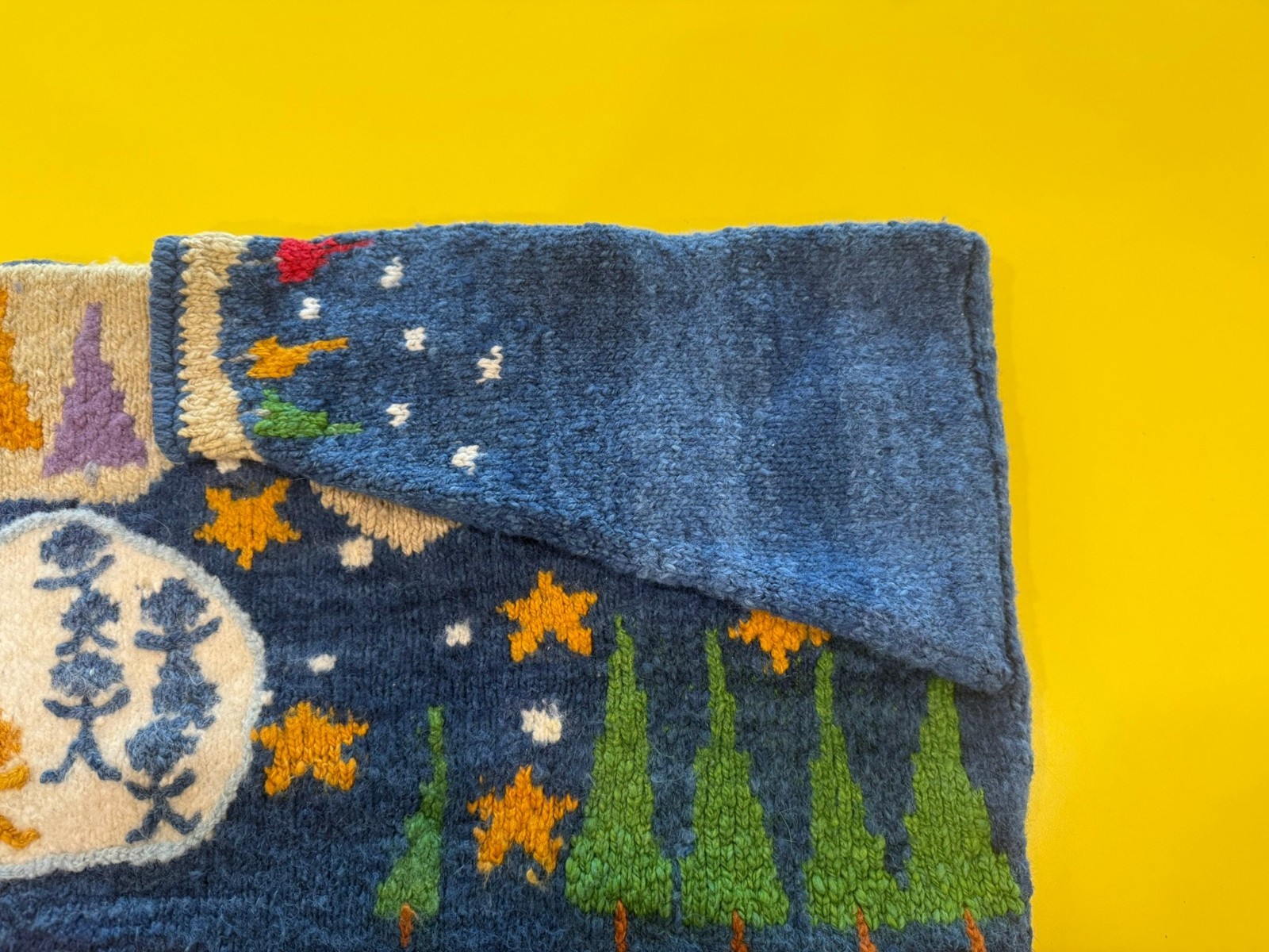 Vtg Amano Bolivian Wool Hand Knit Sweater Christmas Trees Stars Night Sky Aymara