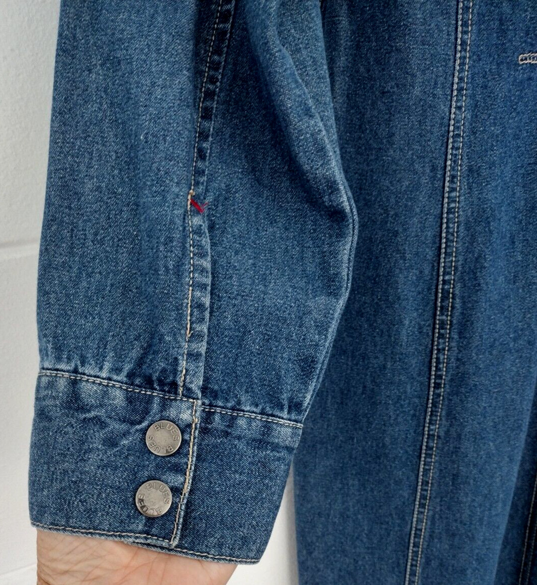 Vtg 90s Y2k Adriana Denim Jean Shirt Dress Snap Front Dark Wash Duster S Rodeo