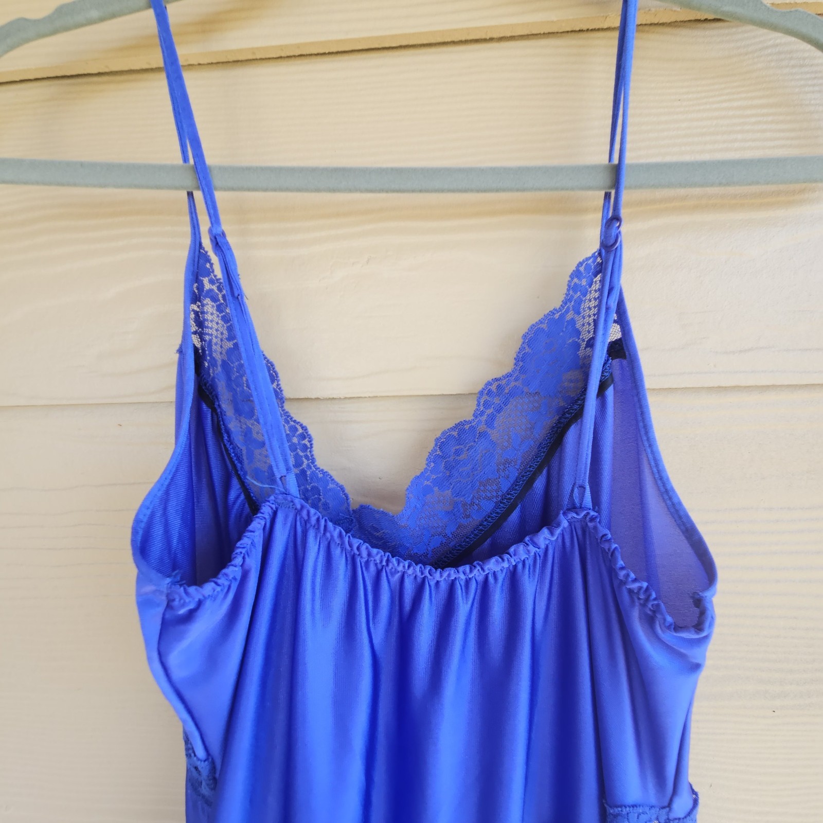Lady Cameo Vintage Royal Blue Coquette Nighty Full Slip Nightgown sz M