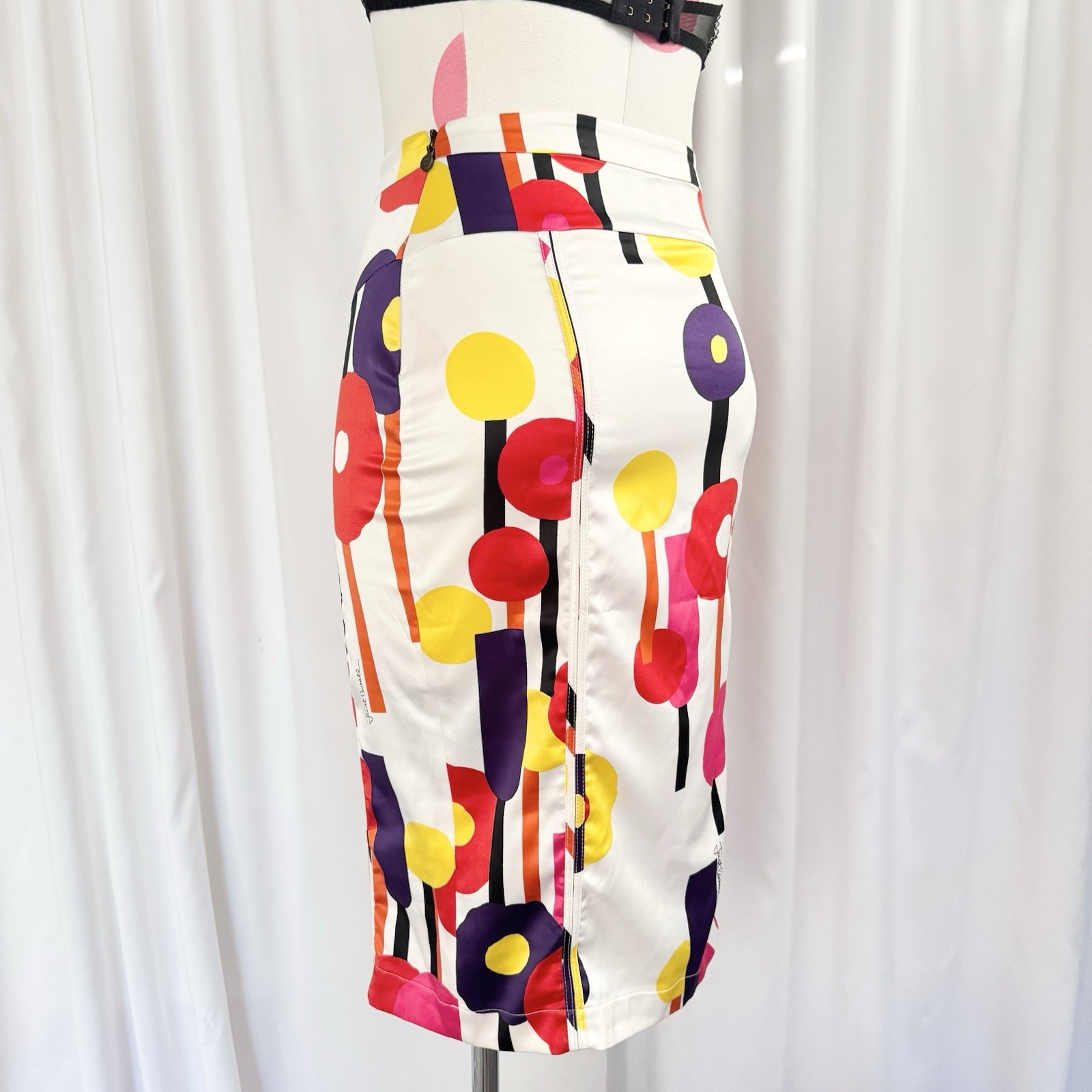 Vintage Y2K Roberto Cavalli Colorful Abstract Shape Silky Midi Skirt Medium Rare