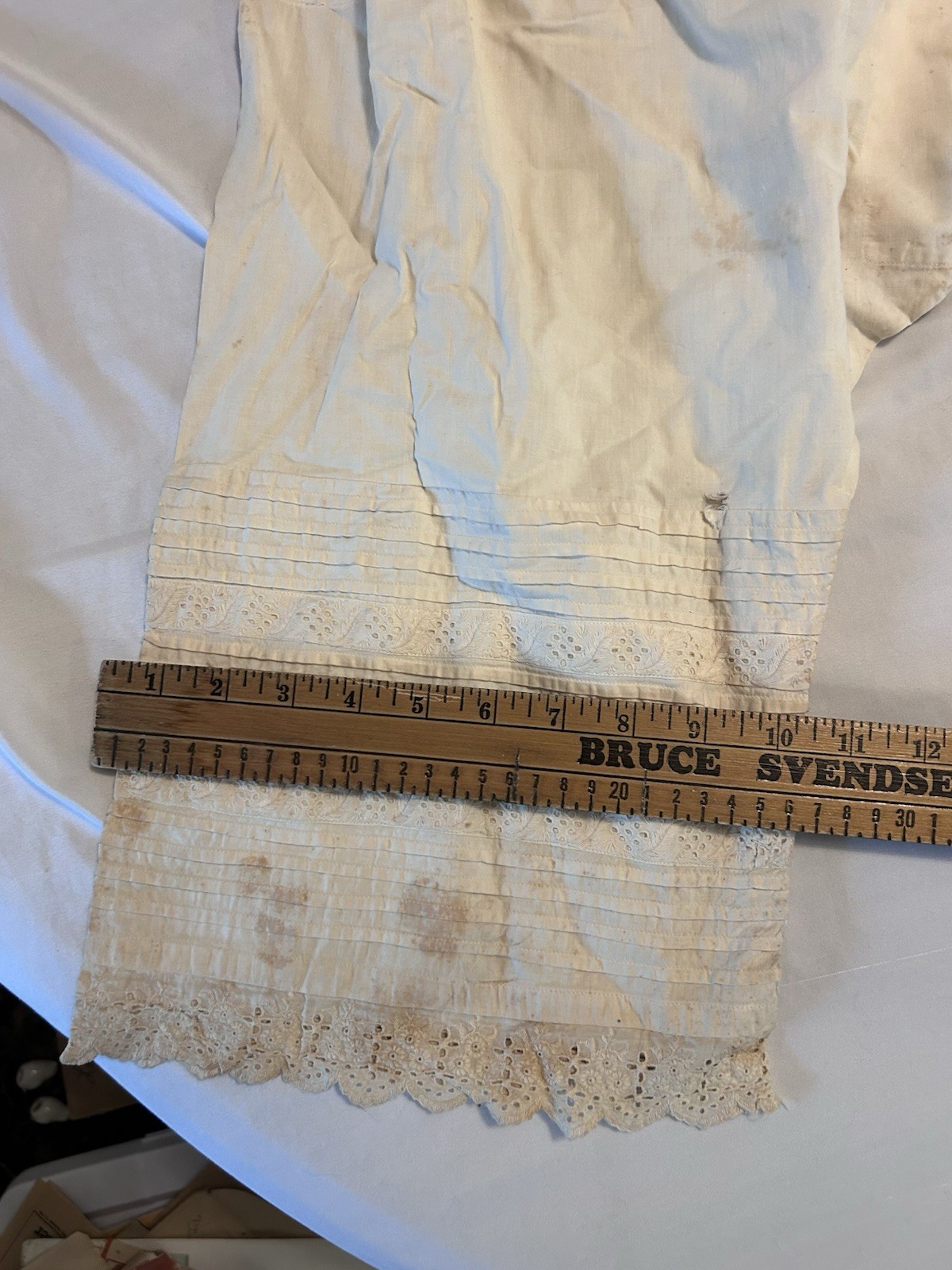 Vintage White Cotton Bloomers Long Underpants with Eyelet Lace Trim