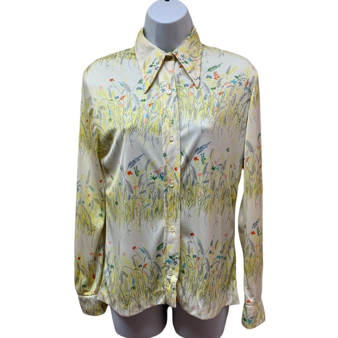 VTG Loubella Extendables 70’S Retro Disco Shirt Women’s Top Size S Point Collar