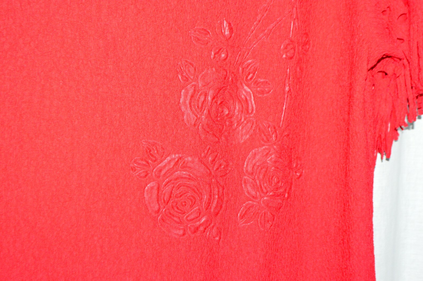 MaxiMa Red Floral Vintage Drop Waist Dress Large Fringe Open Cut Polyester USA
