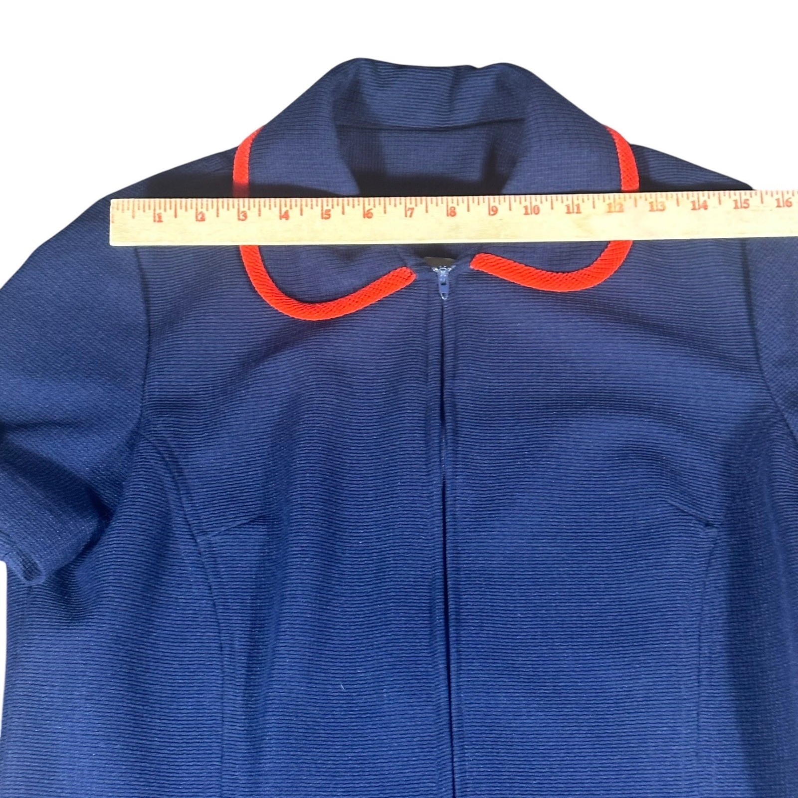 Roberta Lee Vintage Dress Peter Pan Collar 20 (L/XL) Navy Red Trevira Polyester
