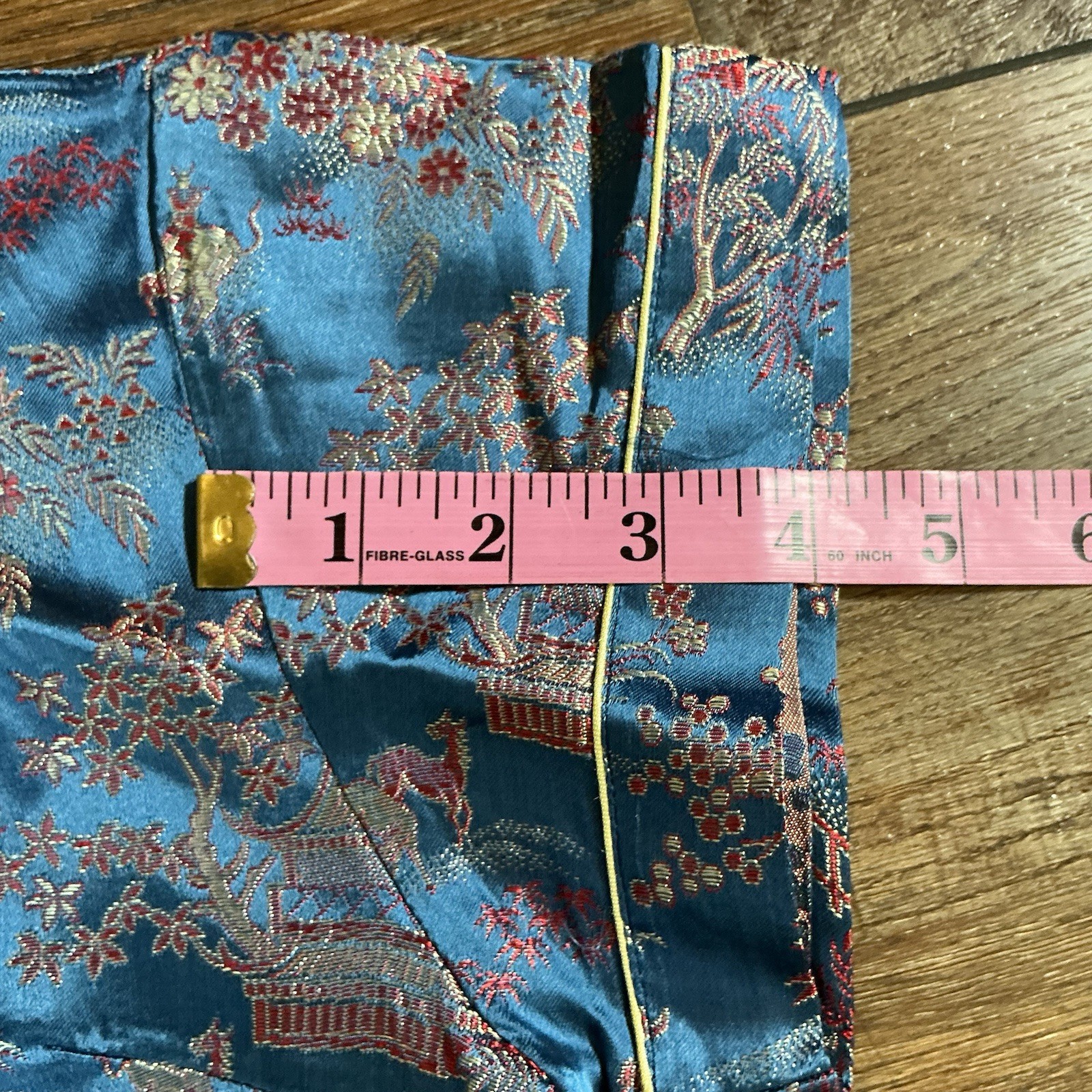 VINTAGE Size 14 Peony Chinese Pajama Set Frog Button Brocade Satin Lounge #61708